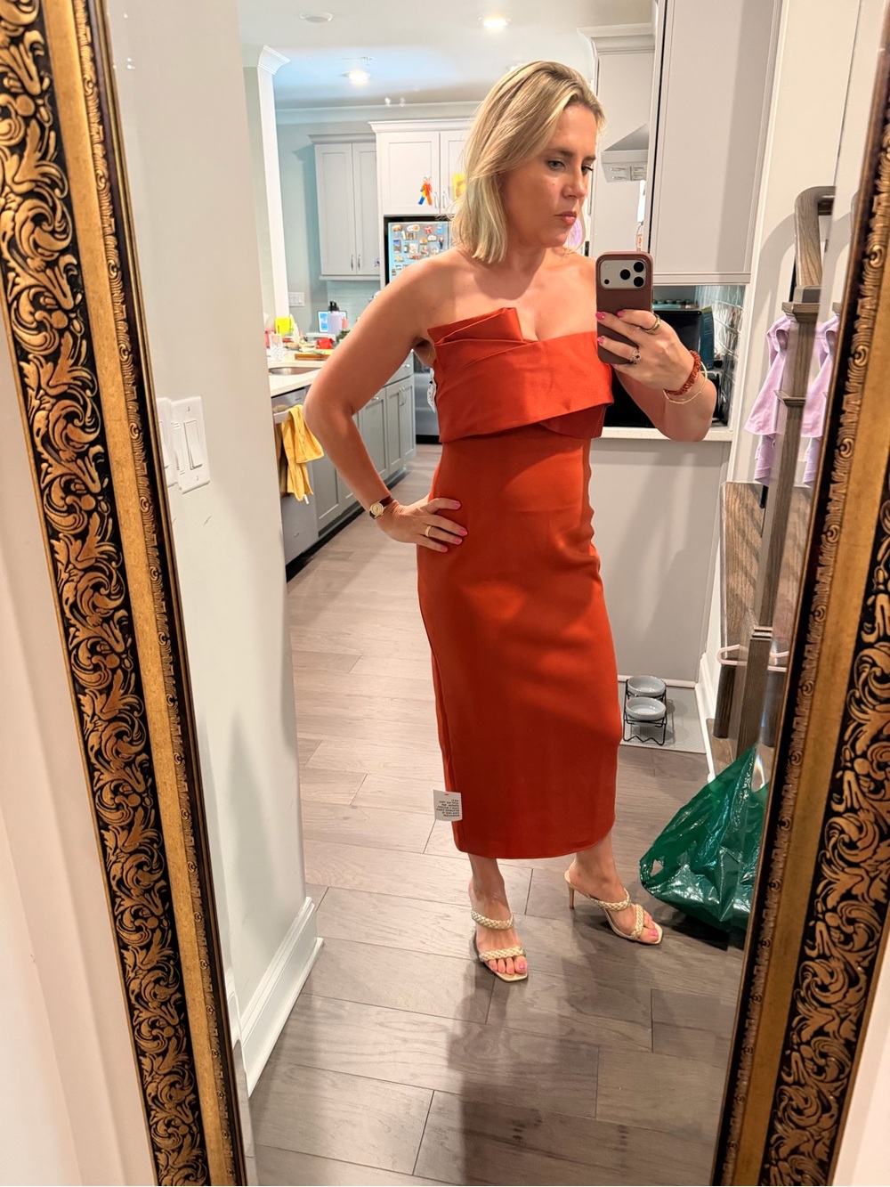 Orange Ruffle Midi Dress - Rust - Picture 5 of 8